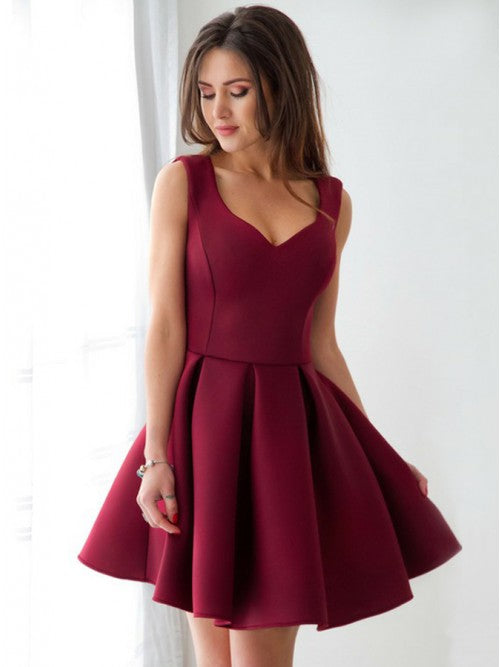 A-Line V-neck Pleated Satin Short Homecoming Dress Graduation Dress OP176