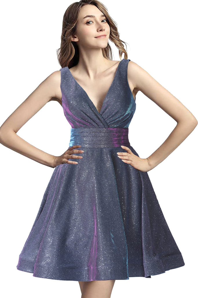Short A-Line V-Neck Glitter Homecoming Dress With Sequins