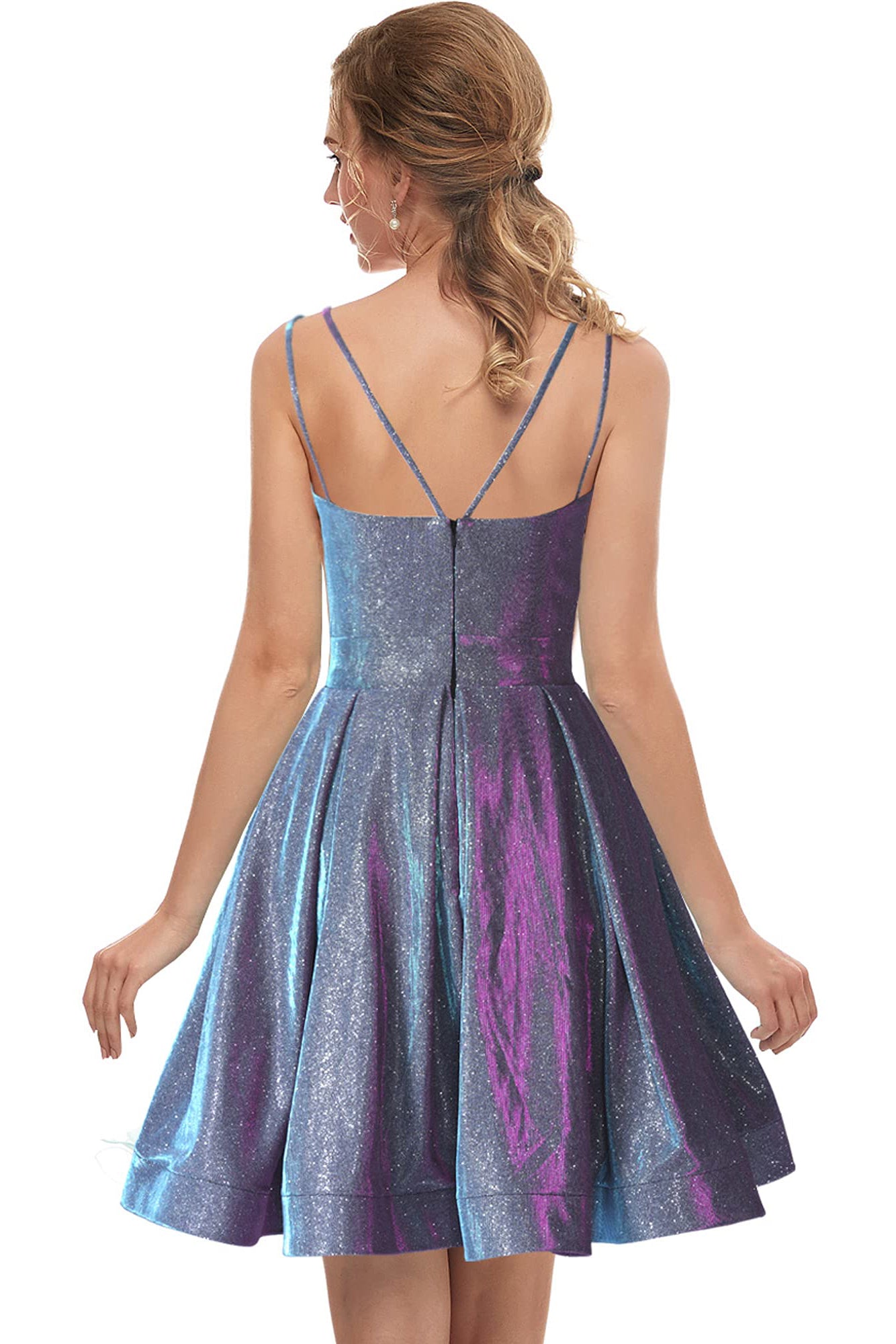 Short A-Line V-Neck Glitter Homecoming Dress