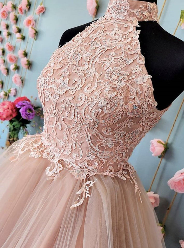 Champagne Tulle Lace Short Homecoming Dress