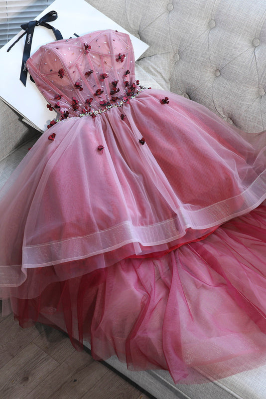 High Low Applique Strapless Prom Party dress Tutu Skirt Sweet 16 Dress OM135
