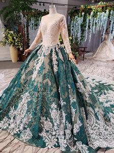 Long Sleeve Appliques Beading Quinceanera Dresses Ball Gown Vintage Wedding Dress PO029