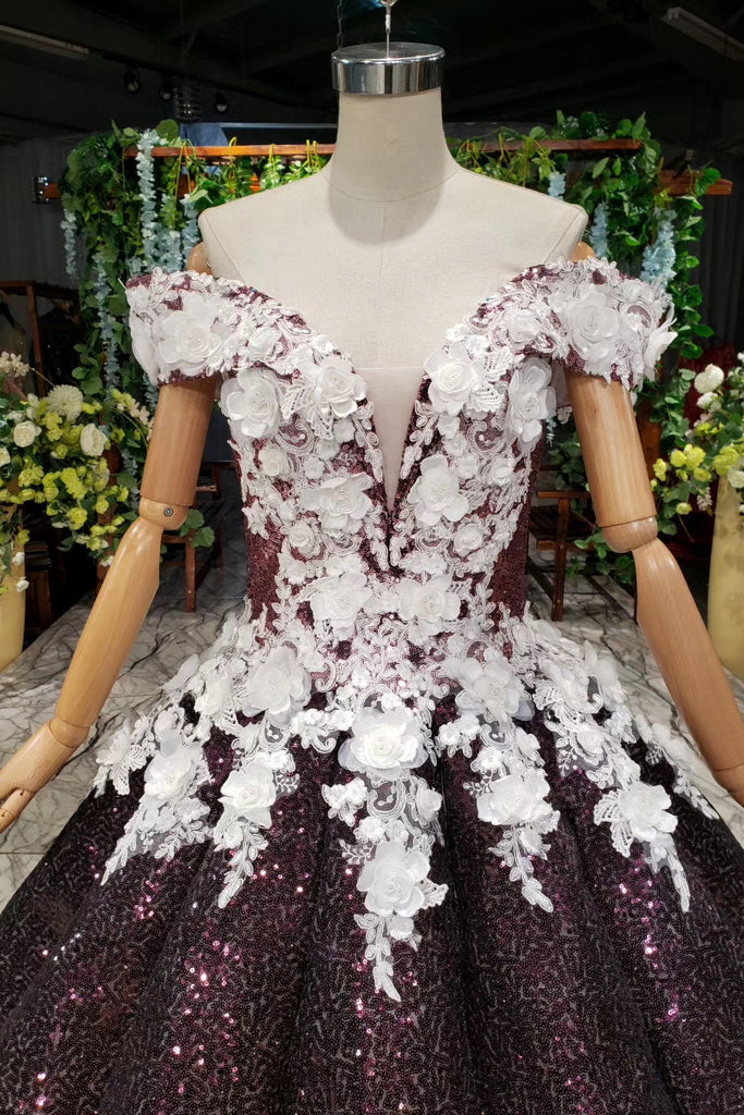 Off-Shoulder Quinceanera Dresses Prom Dresses Ball Gown With 3D Appliques PO148