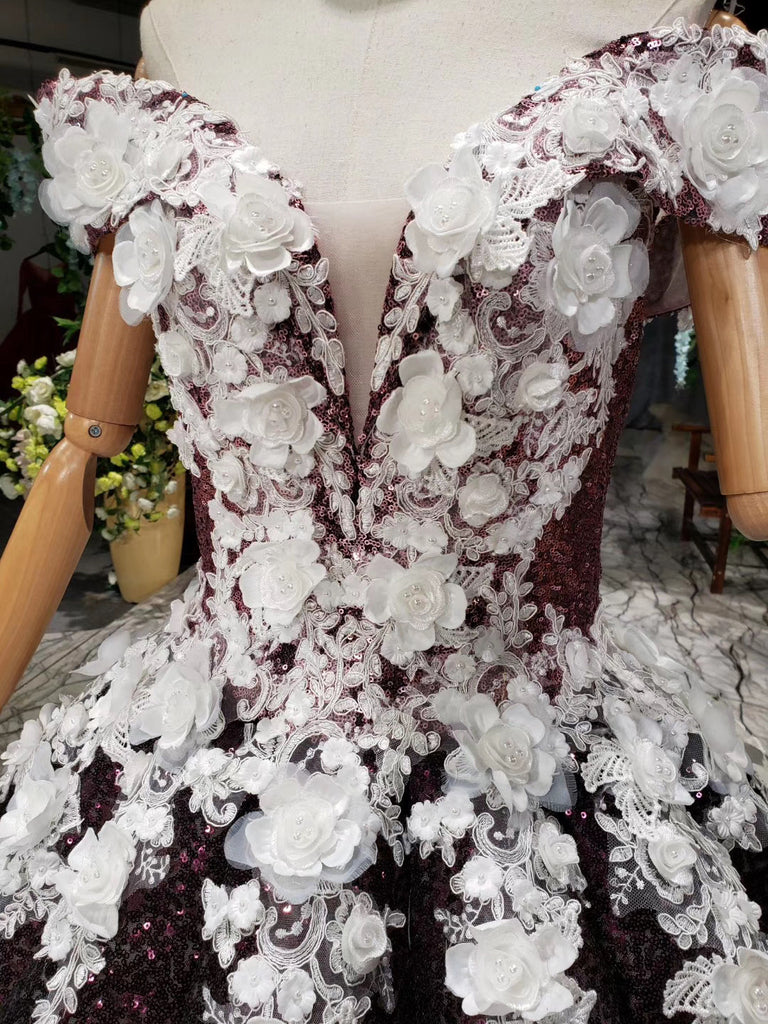 Off-Shoulder Quinceanera Dresses Prom Dresses Ball Gown With 3D Appliques PO148