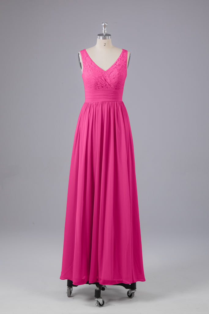Vintage A-line V-neck Sleeveless Long Bridesmaid Dresses