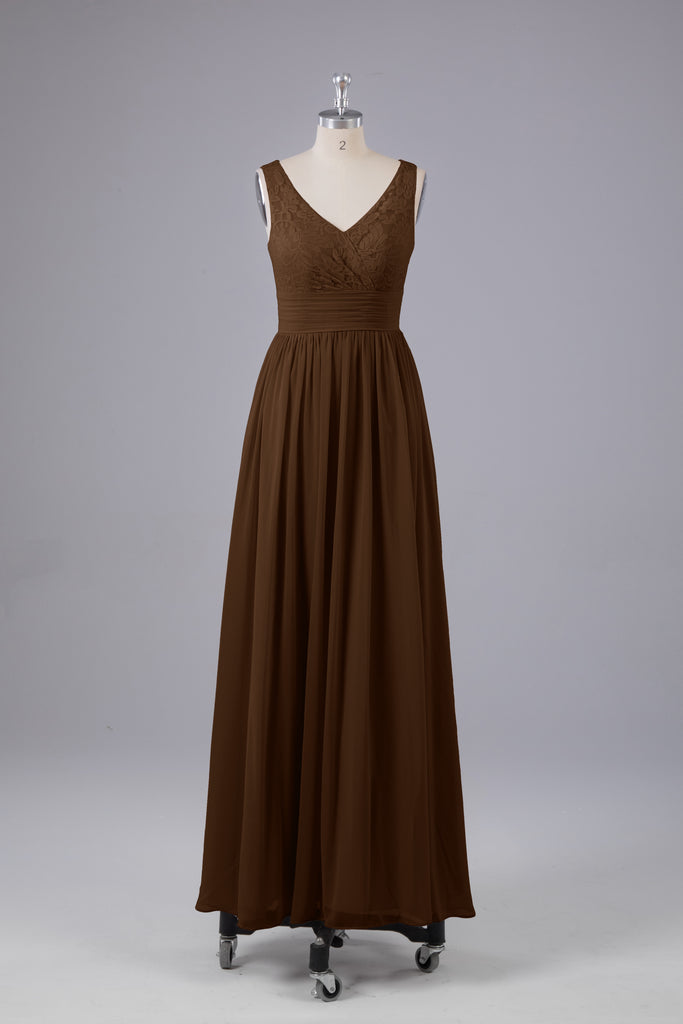 Vintage A-line V-neck Sleeveless Long Bridesmaid Dresses