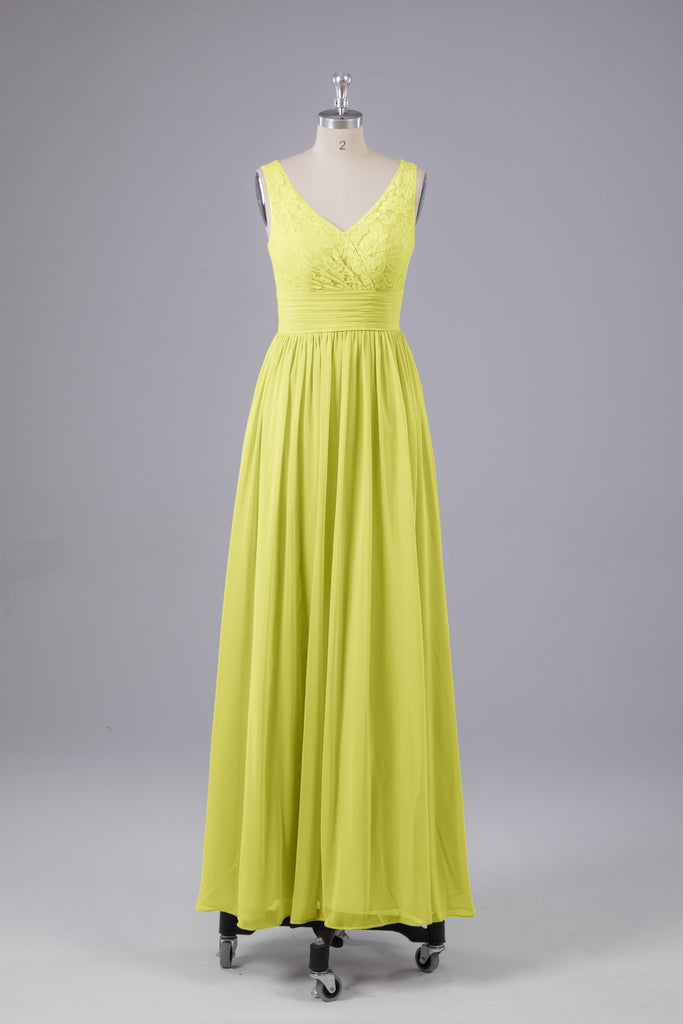 Vintage A-line V-neck Sleeveless Long Bridesmaid Dresses