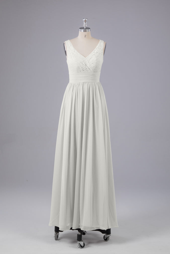 Vintage A-line V-neck Sleeveless Long Bridesmaid Dresses