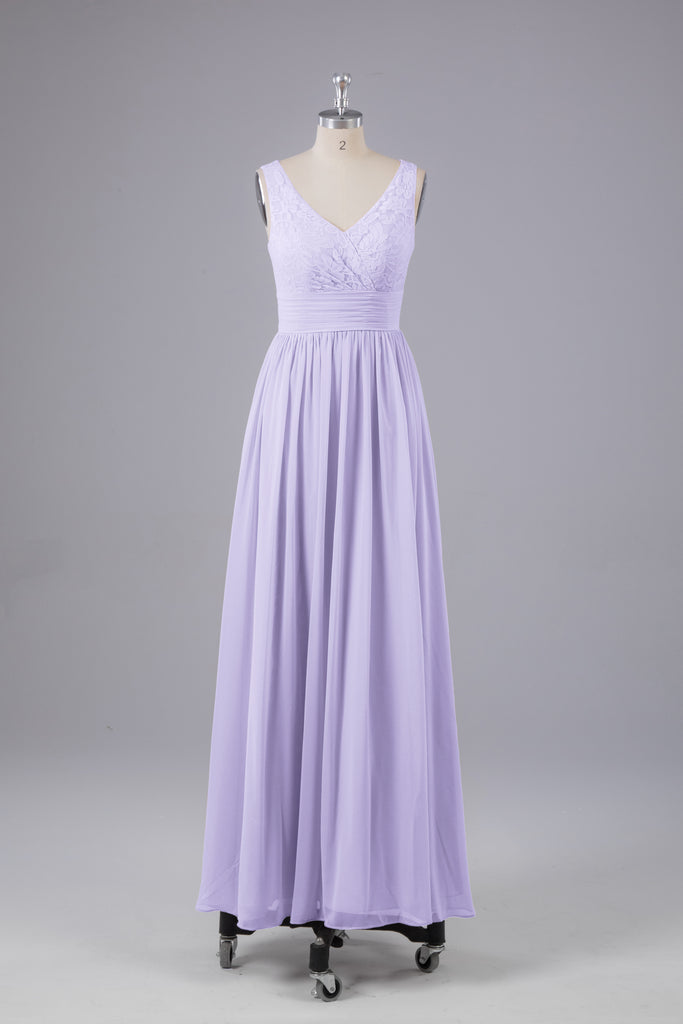 Vintage A-line V-neck Sleeveless Long Bridesmaid Dresses
