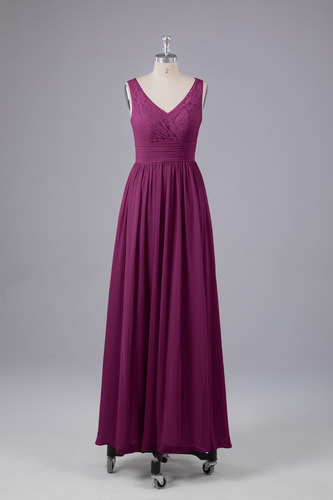 Vintage A-line V-neck Sleeveless Long Bridesmaid Dresses