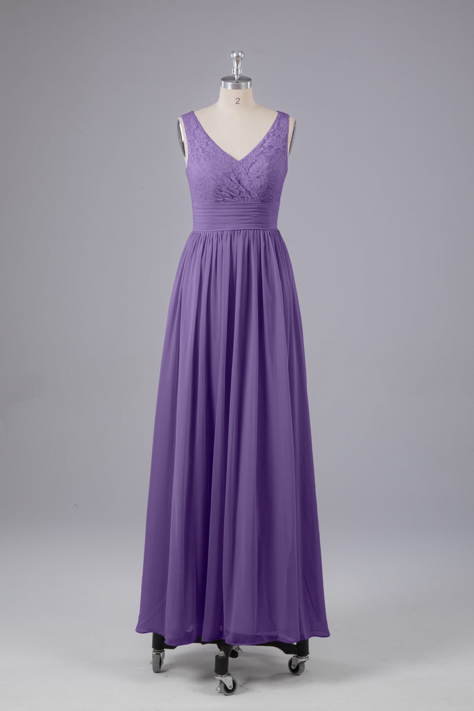 Vintage A-line V-neck Sleeveless Long Bridesmaid Dresses