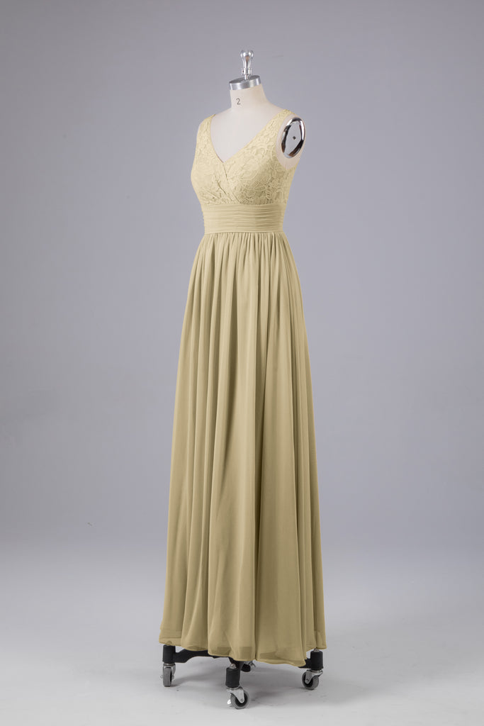 Vintage A-line V-neck Sleeveless Long Bridesmaid Dresses
