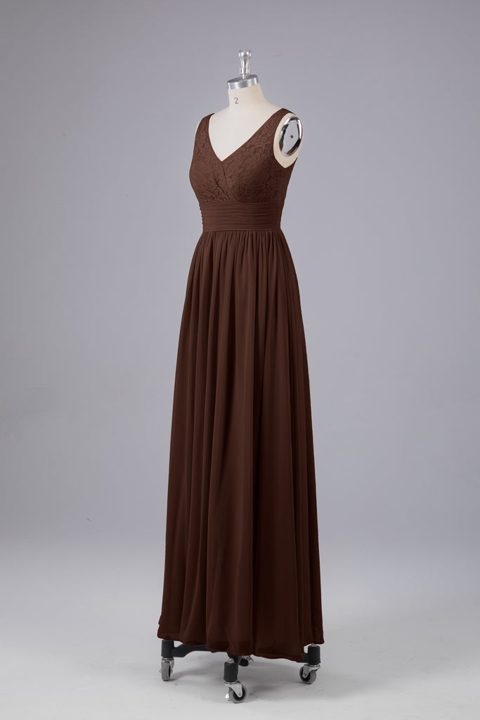 Vintage A-line V-neck Sleeveless Long Bridesmaid Dresses