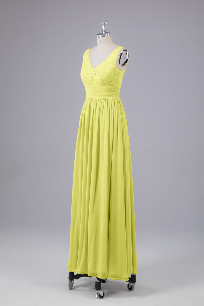 Vintage A-line V-neck Sleeveless Long Bridesmaid Dresses