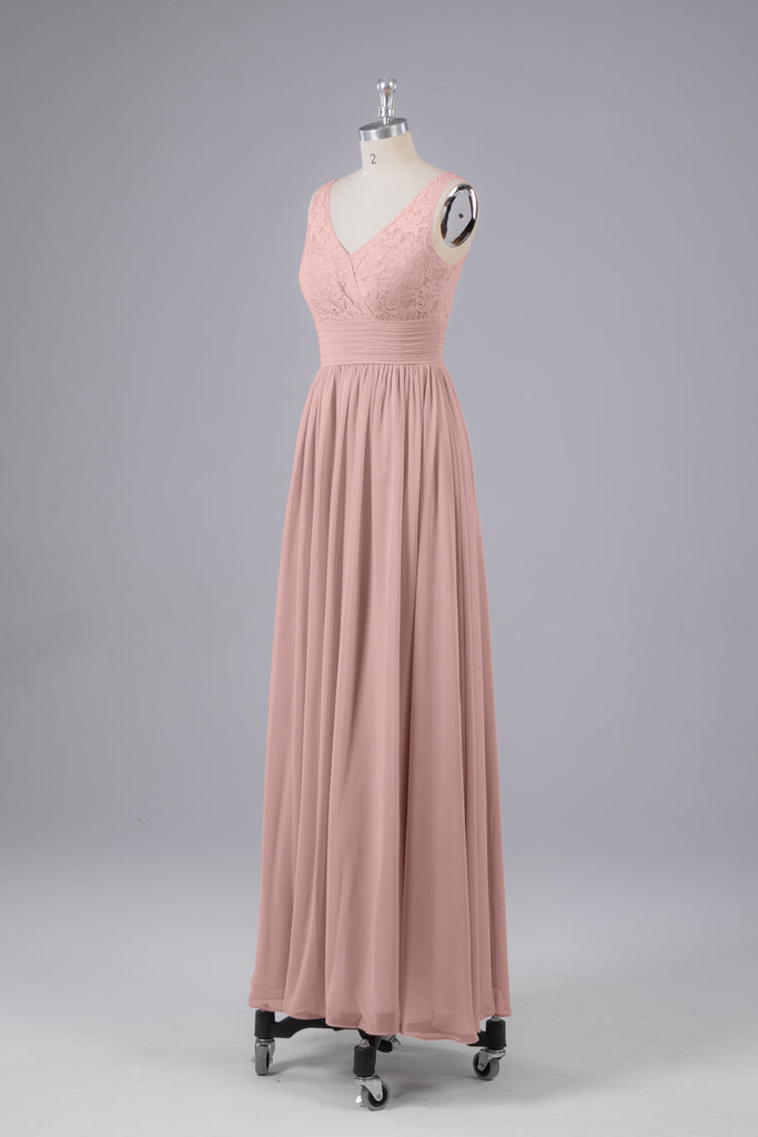 Vintage A-line V-neck Sleeveless Long Bridesmaid Dresses