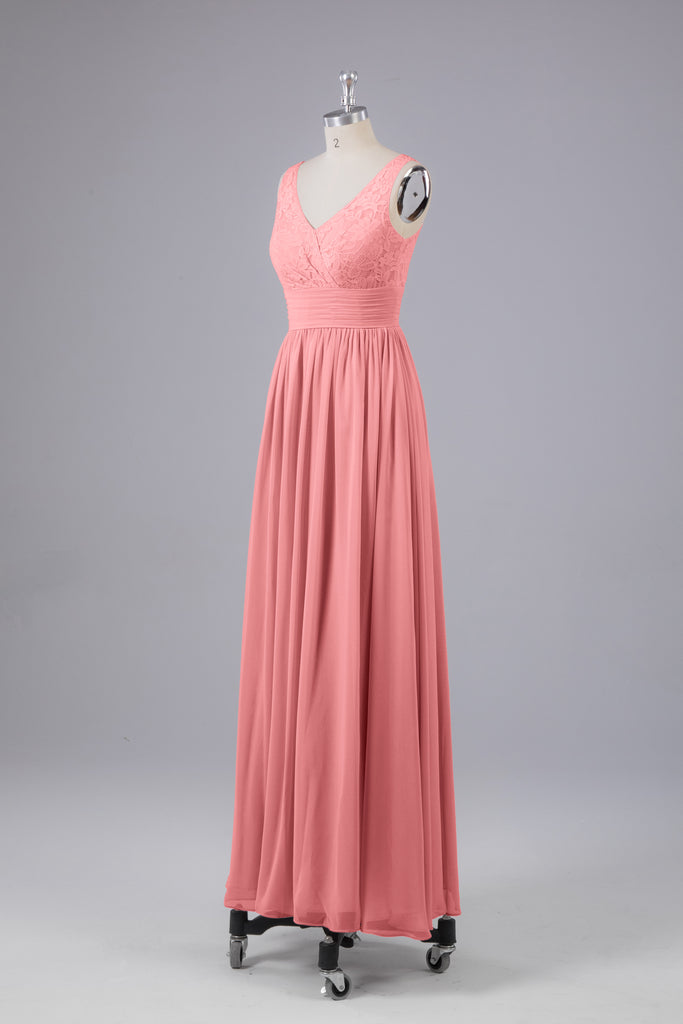 Vintage A-line V-neck Sleeveless Long Bridesmaid Dresses