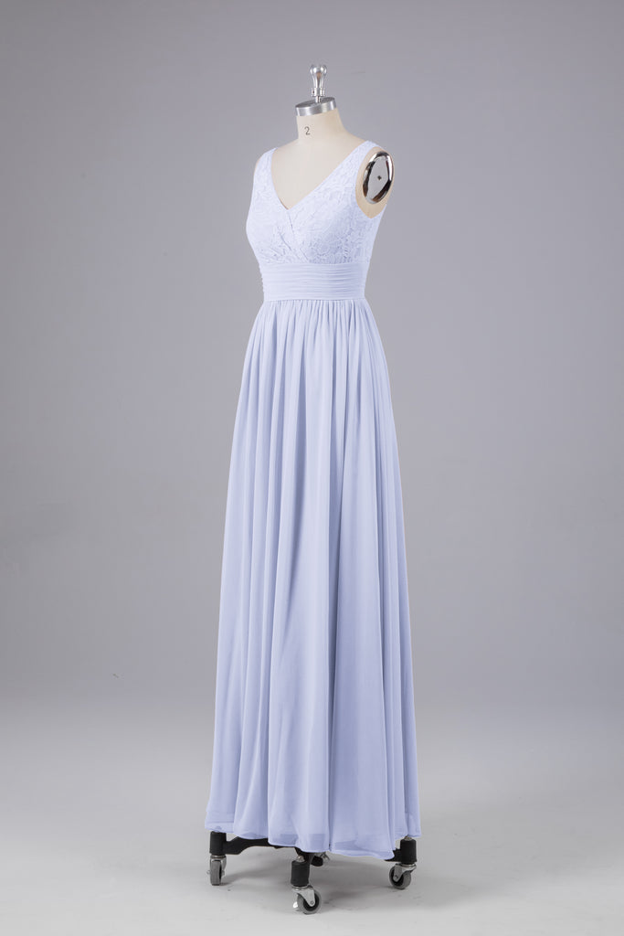 Vintage A-line V-neck Sleeveless Long Bridesmaid Dresses