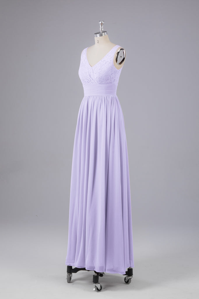 Vintage A-line V-neck Sleeveless Long Bridesmaid Dresses