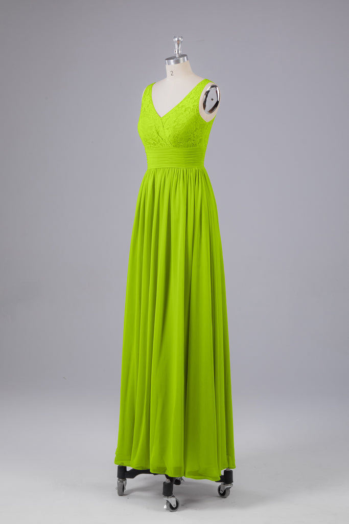 Vintage A-line V-neck Sleeveless Long Bridesmaid Dresses