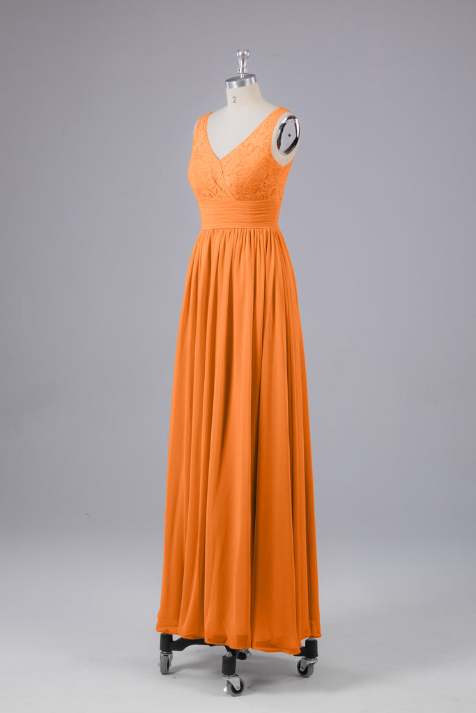 Vintage A-line V-neck Sleeveless Long Bridesmaid Dresses