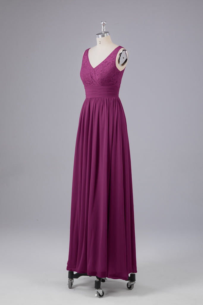 Vintage A-line V-neck Sleeveless Long Bridesmaid Dresses