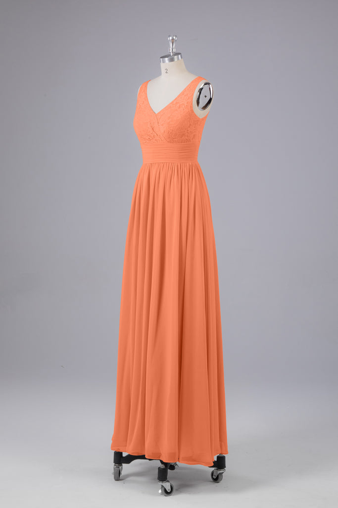 Vintage A-line V-neck Sleeveless Long Bridesmaid Dresses
