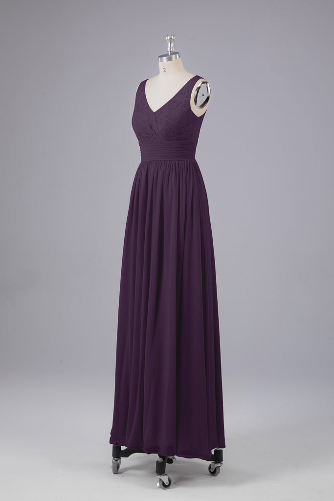 Vintage A-line V-neck Sleeveless Long Bridesmaid Dresses