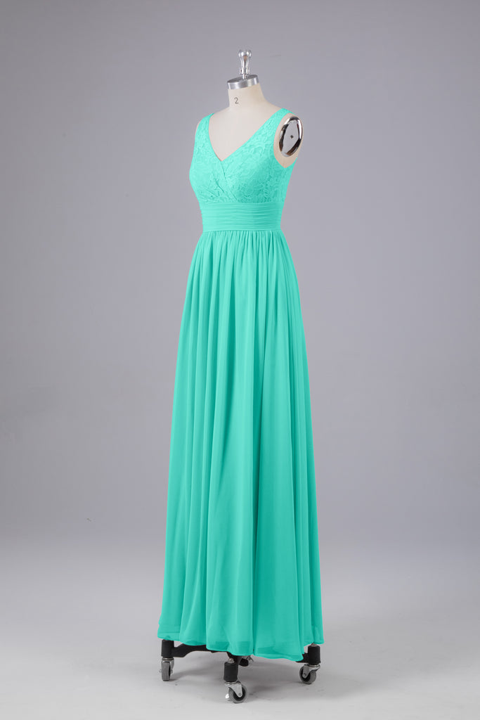 Vintage A-line V-neck Sleeveless Long Bridesmaid Dresses