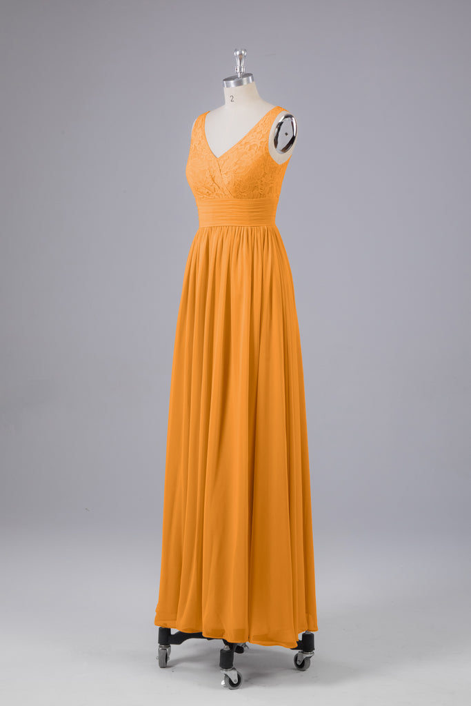 Vintage A-line V-neck Sleeveless Long Bridesmaid Dresses