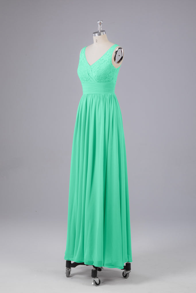 Vintage A-line V-neck Sleeveless Long Bridesmaid Dresses