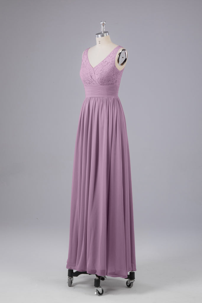 Vintage A-line V-neck Sleeveless Long Bridesmaid Dresses