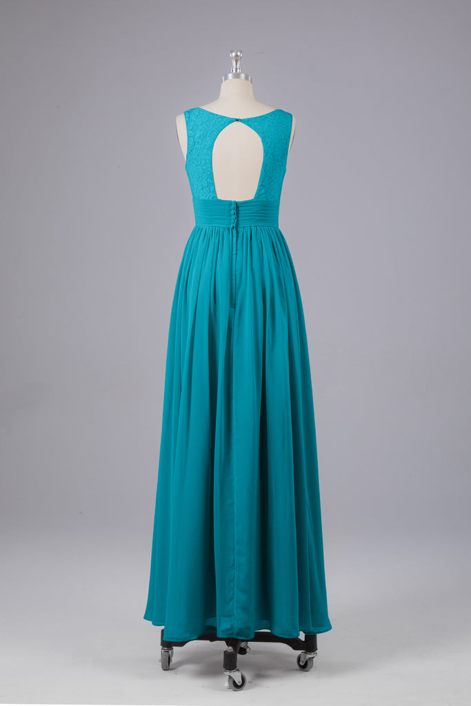 Vintage A-line V-neck Sleeveless Long Bridesmaid Dresses