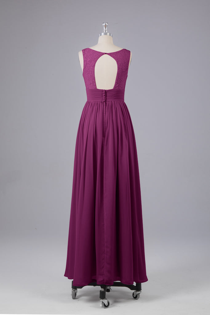 Vintage A-line V-neck Sleeveless Long Bridesmaid Dresses