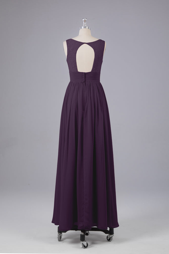Vintage A-line V-neck Sleeveless Long Bridesmaid Dresses