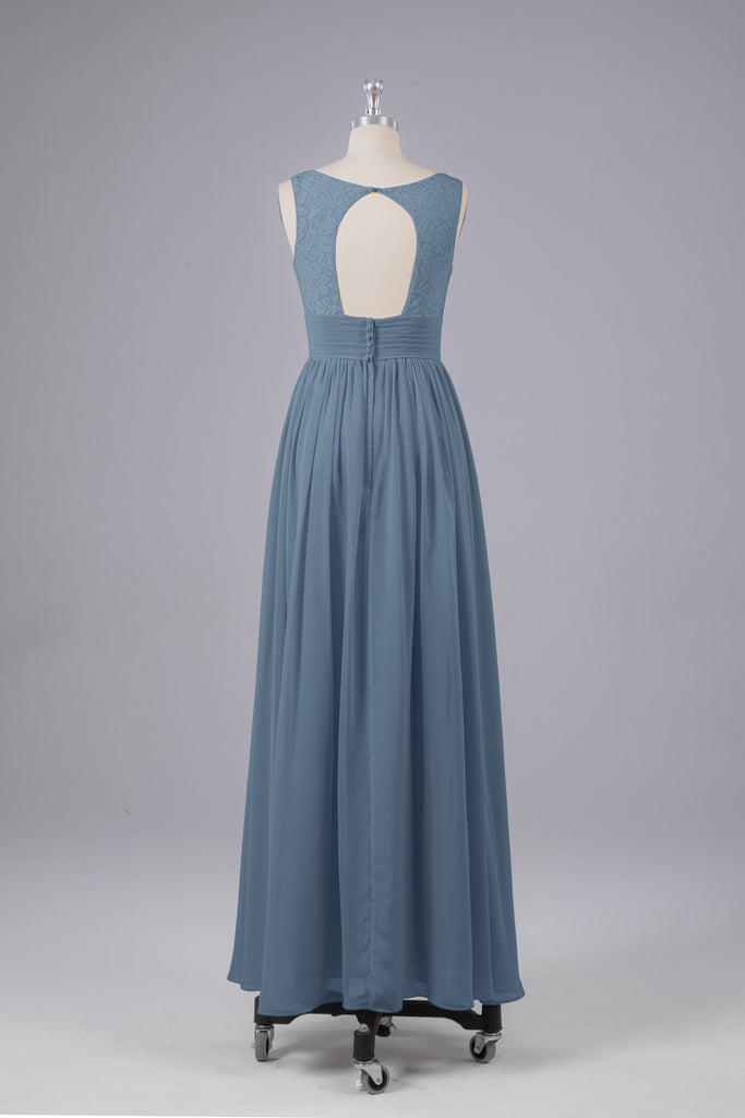 Vintage A-line V-neck Sleeveless Long Bridesmaid Dresses