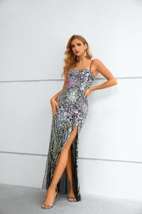 Sparkling Spaghetti-Straps Sequins Long Prom Dress With Split