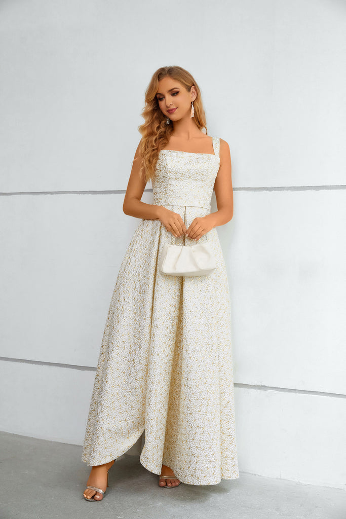 Square Straps Long Prom Dress With Split