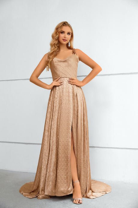 A-Line Spaghetti-Straps Long Prom Dress With Split