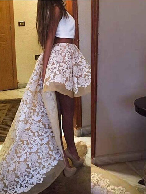 Two Pieces High-Low Lace Prom Dress With Appliques OP225