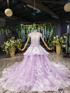 Lilac Quinceanera Dresses Ball Gown Vintage Wedding Dress With Appliques Beading PO326