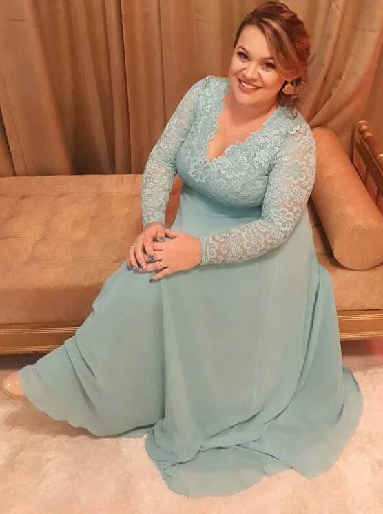 Modest Plus Size Lace Long Sleeves Chiffon Mother Of The Bride Dress MO104