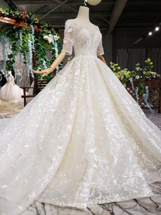 Modest Princess Ball Gown Wedding Dress With Half Sleeves OW413