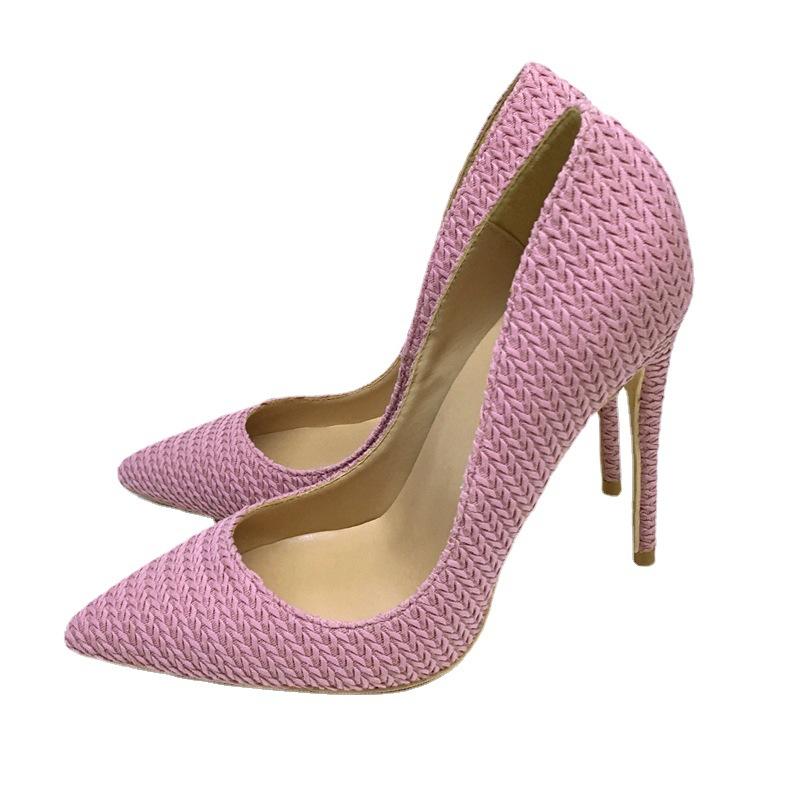 Pink knitted high heels, Fashion Evening Party Shoes, yy37