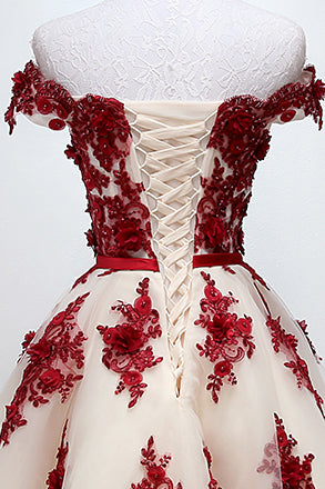 Chic Off The Shoulder Beaded Short Prom Dress With Appliques