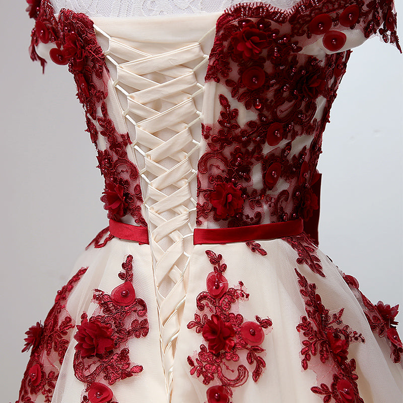 Chic Off The Shoulder Beaded Short Prom Dress With Appliques