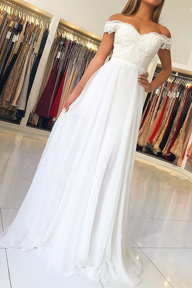 Off-the-Shoulder Chiffon Long Prom Dress With Beading Appliqued OP733