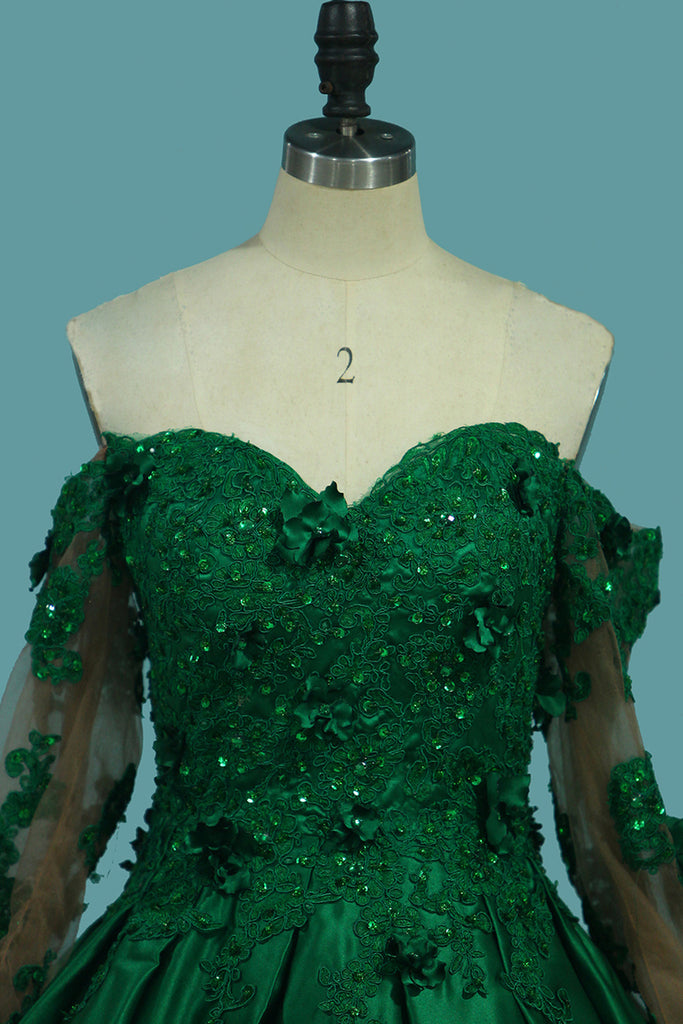 Quinceanera Green Off The Shoulder Long Sleeves Prom Dress