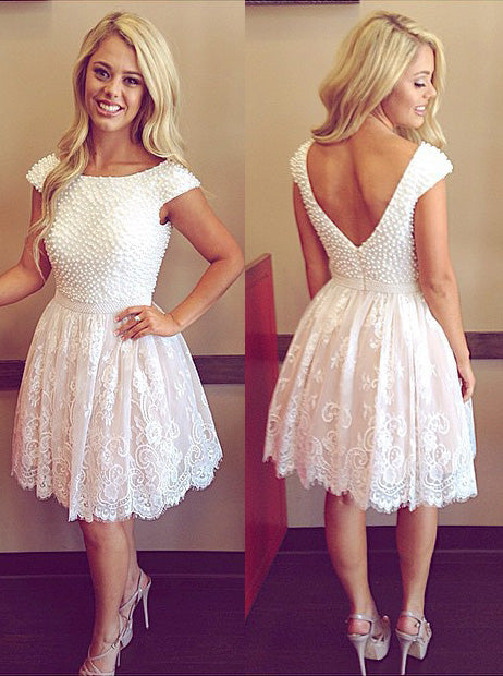 Luxurious Scoop Pearl Bodice Open Back Short Prom Dress OP206