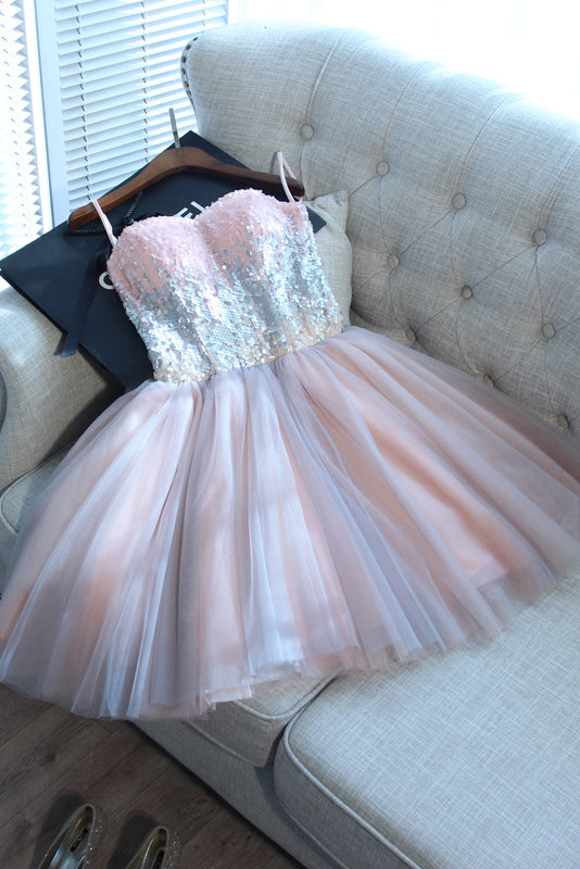 Pink Mini Sweet 16 Dress Cute Sequins Short Prom Graduation Gown OM133