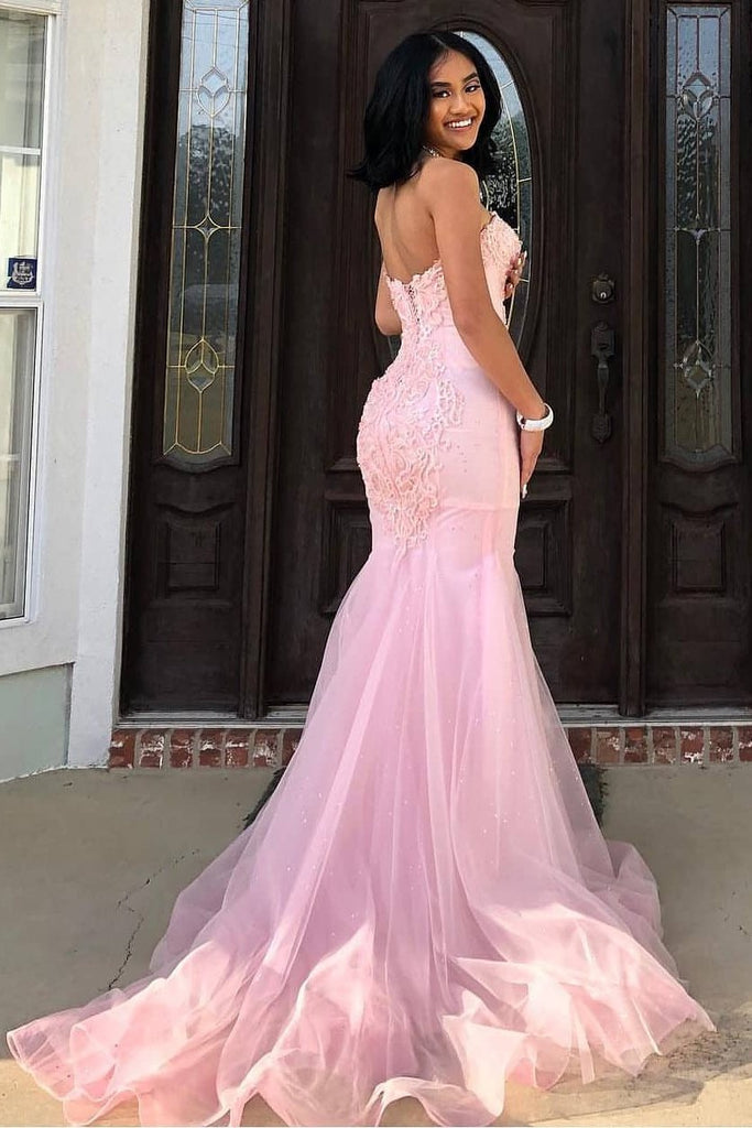 Mermaid/Trumpet Pink Sweetheart Long Prom Dress with Appliques